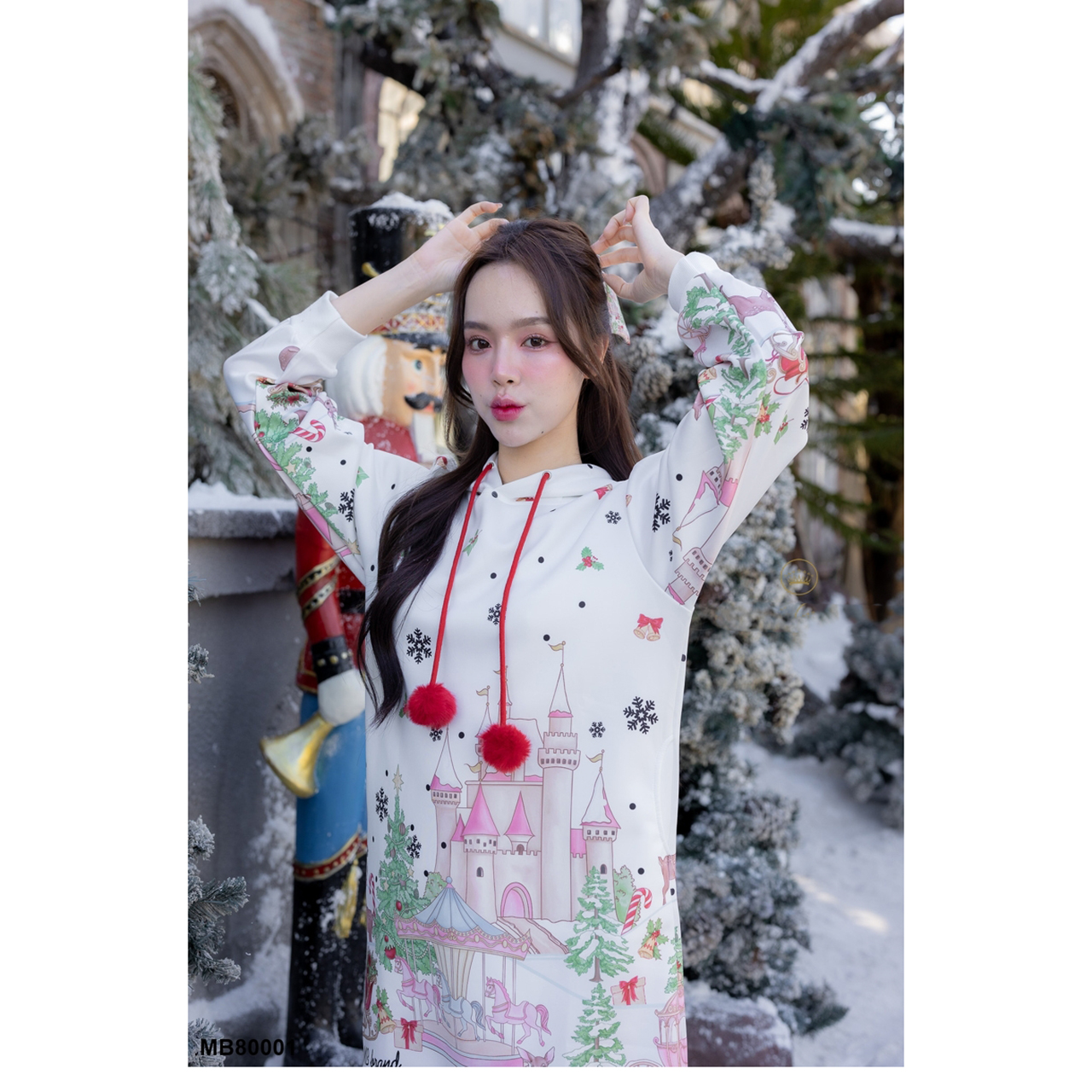 kudapy เสื้อแขนยาวมีฮู้ด collection คริสต์มาส สีแดง/สีดำ/สีขาว