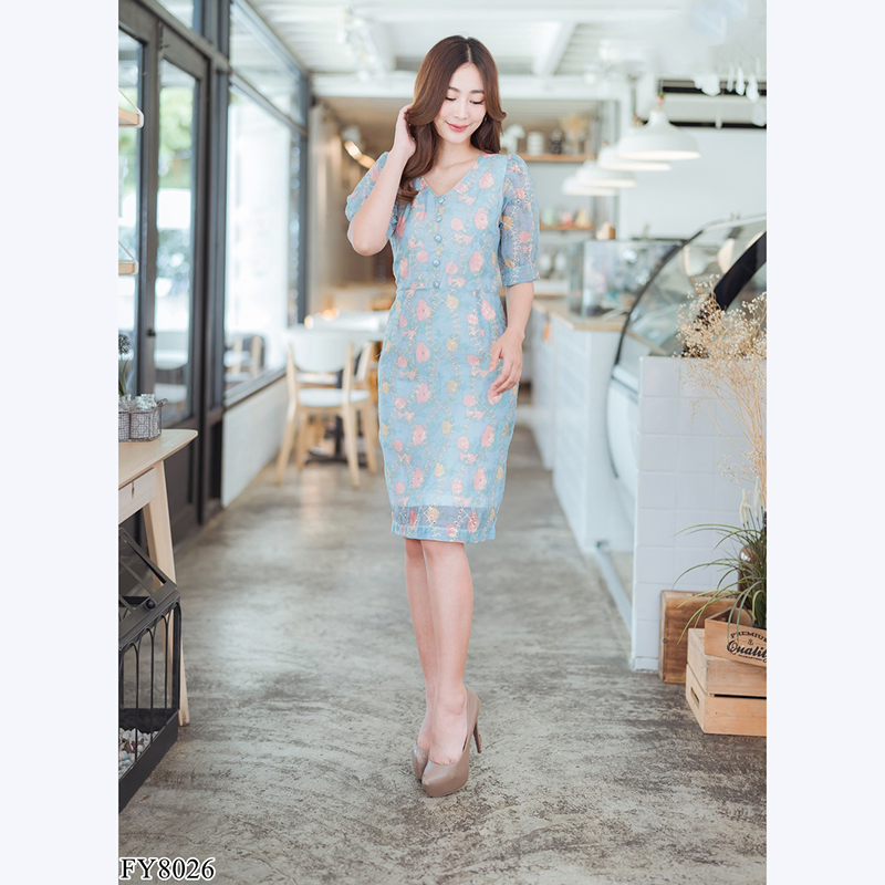 kudapy เดรสสั้นสีโอรส/ฟ้า/กรม เข้ารูปผ้าปักทองสวยดูดีใส่สบาย