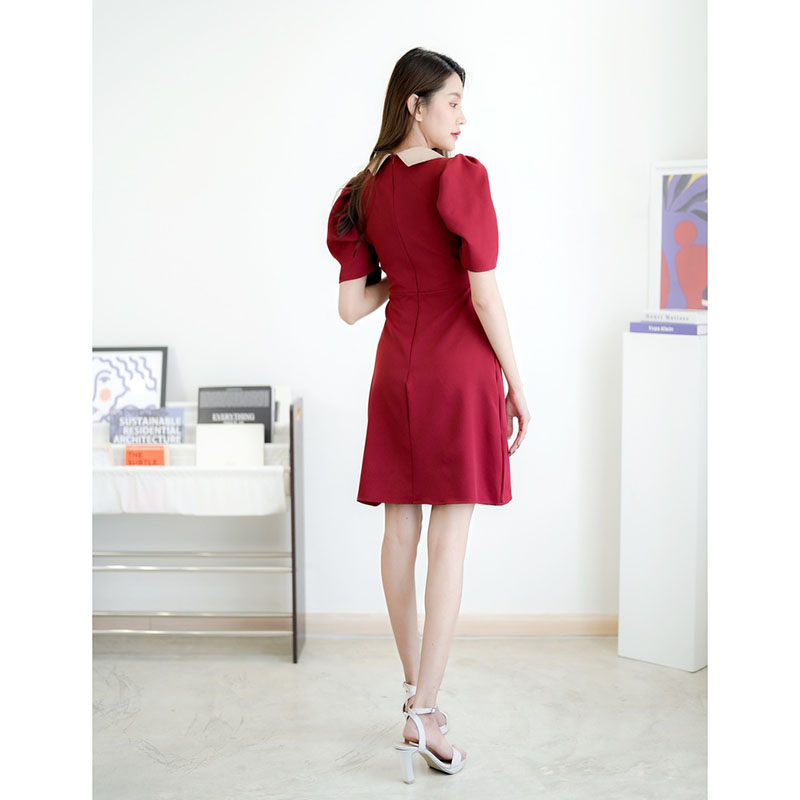 kudapy ดรสสั้นสีดำ/สีแดง/สีกรม ทรงสูทคอปกใส่สบายสวยดูดี