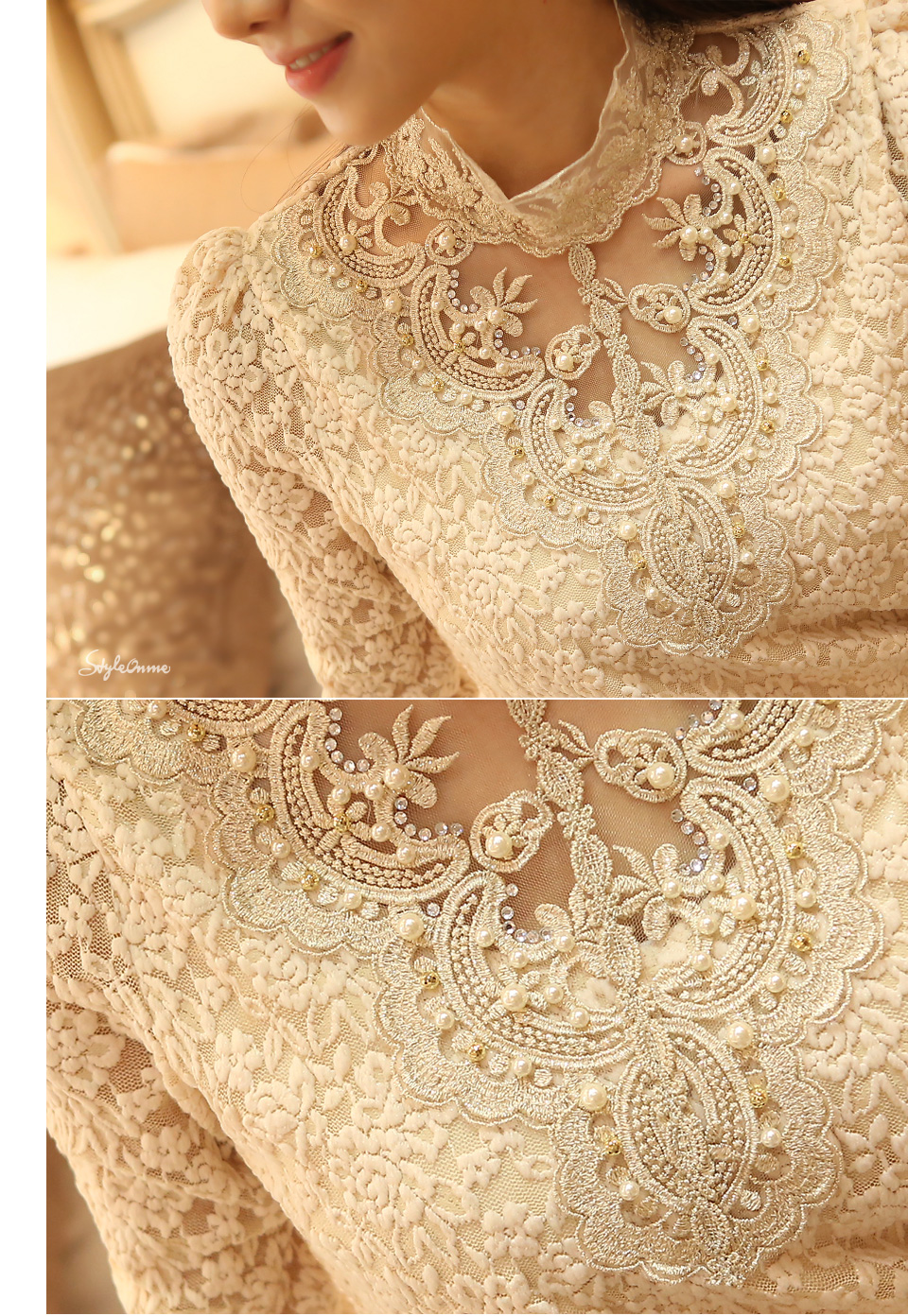 kudapy เสื้อลูกไม้แขนยาวสีครีม ผ้าลูกไม้และซับในคุณภาพดี สวมใส่สบาย