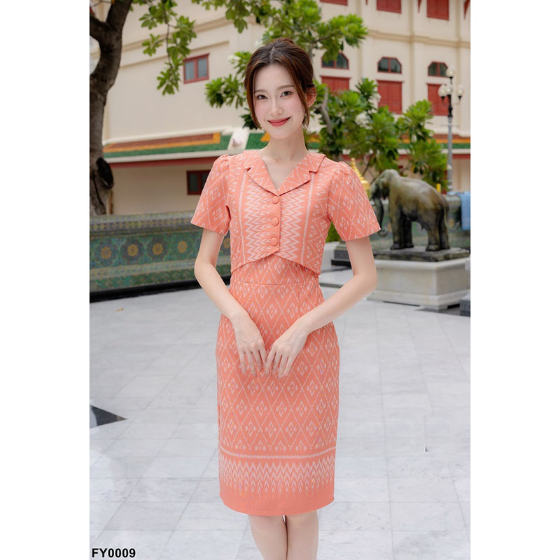 kudapy เดรสสั้นสีฟ้า/สีโอรส ผ้าทอแต่งปกเทเลอร์ ลายผ้าไทย ใส่ออกงาน ใส่ทำงานสวยดูดี