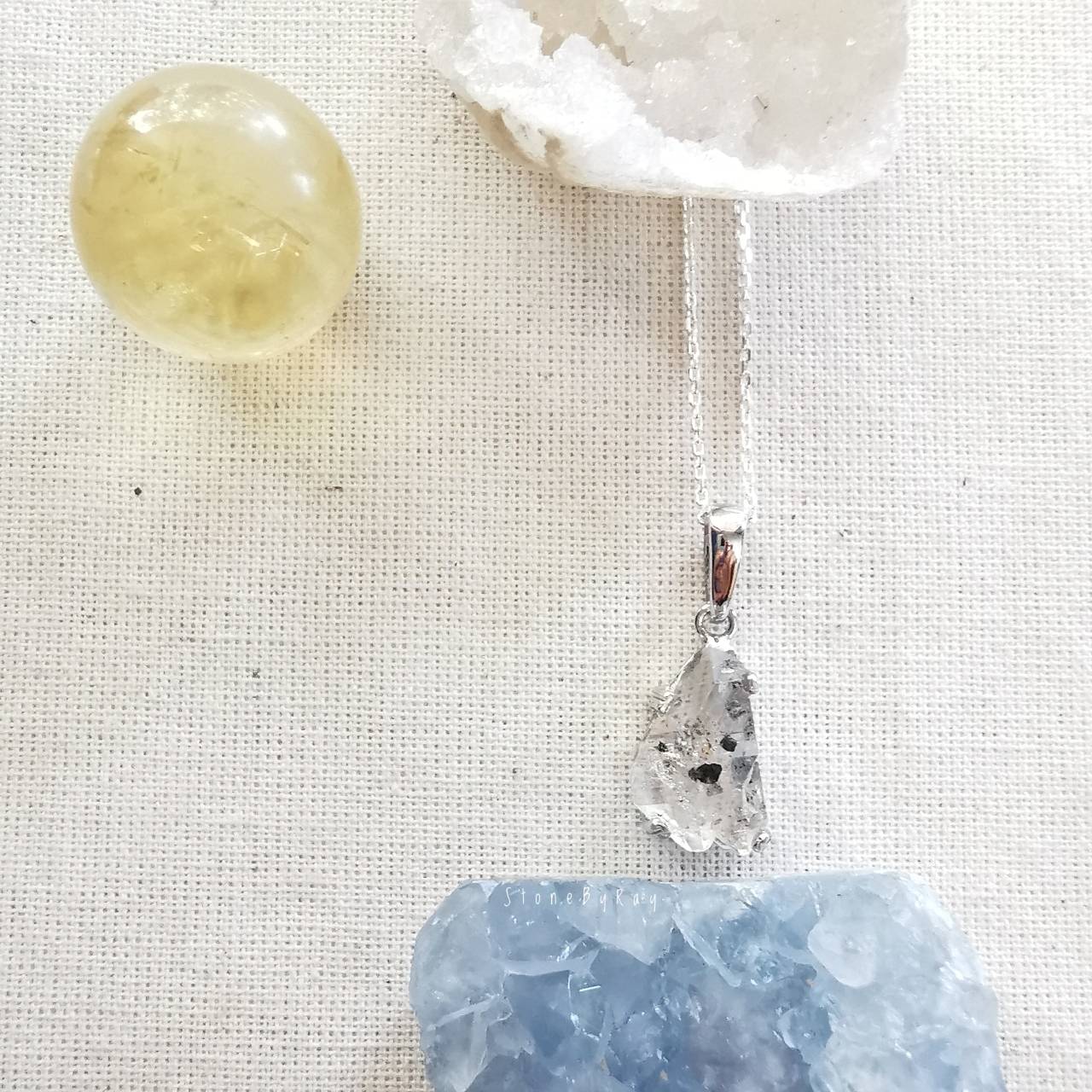 สร้อยคอเงินจี้หินเฮอร์คิเมอร์ไดม่อน Herkimer Diamond