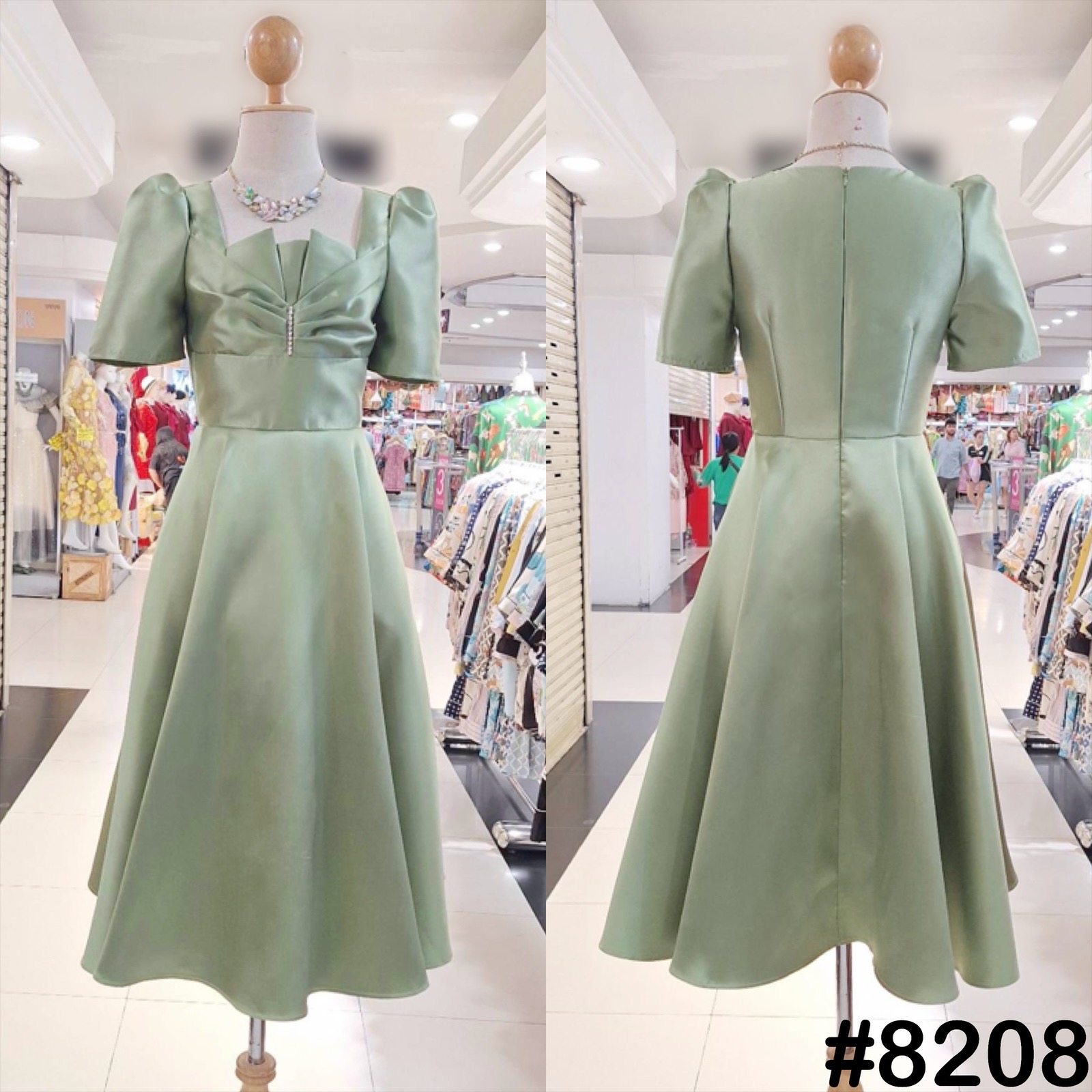 kudapy เดรสออกงาน แต่งจีบอกประดับเพชร แขนทรงจับจีบตุ๊กตา สีขาว,แดง ,โรสโกล ,เขียวอมเทา