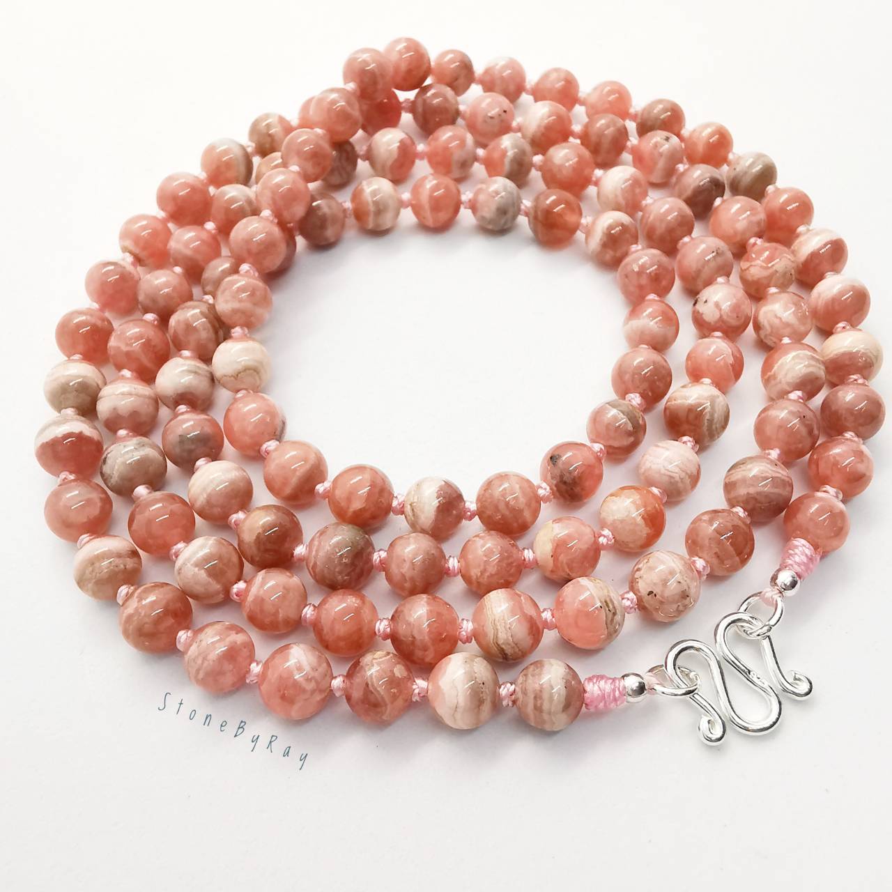 สร้อยคอปะคำ108หินโรโดโครไซต์ Rhodochrosite
