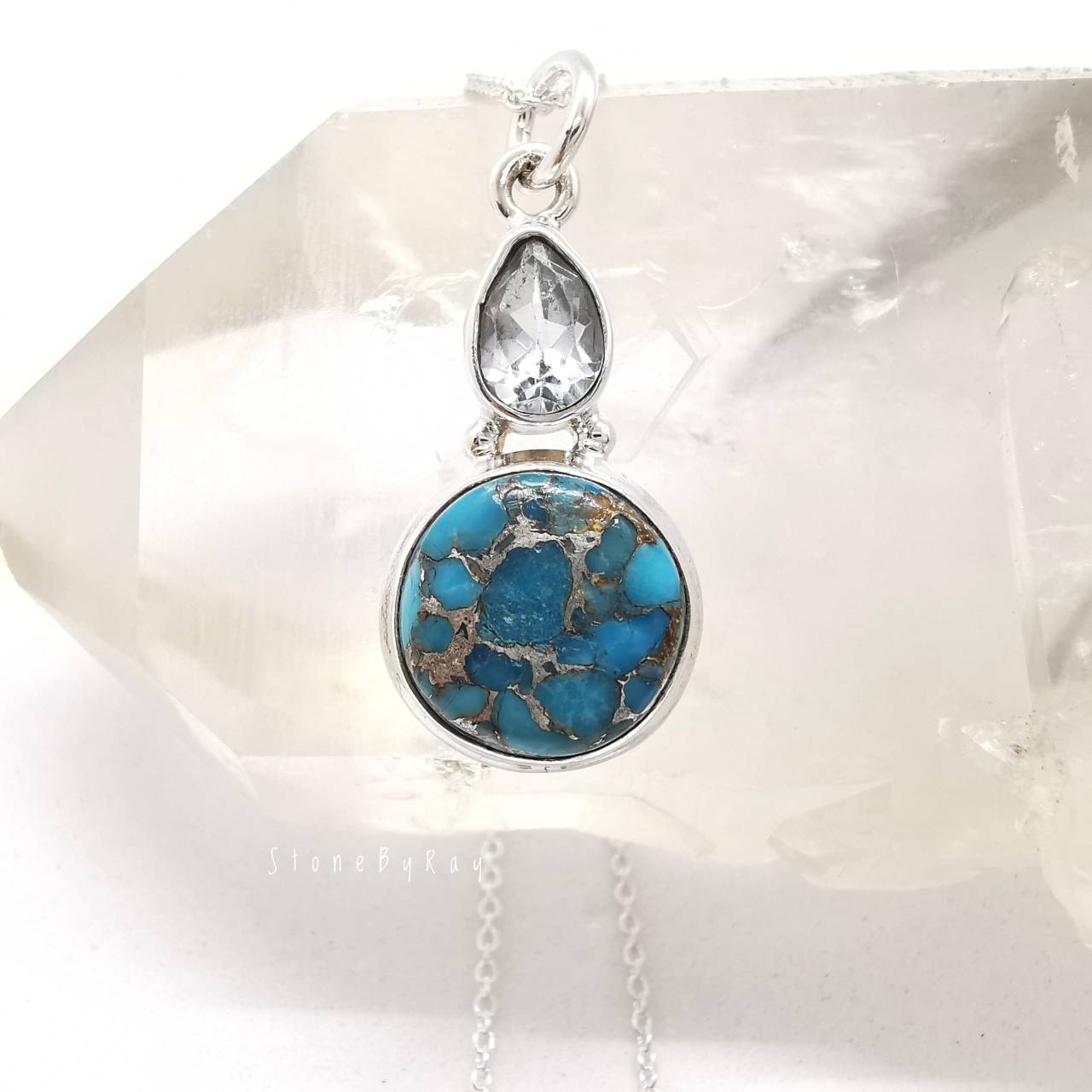 สร้อยคอเงินจี้หินเทอร์ควอยส์กับโทพาส Turquoise+Topaz