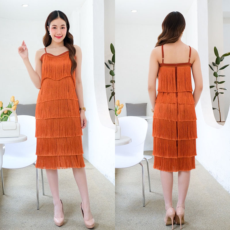 kudapy เดรสสั้นสีทองไข่ไก่/สีเทา/สีส้มอิฐ สายเดี่ยวทรงตรง ช่วงบ่าปรับไหล่ได้ เนื้อผ้าไหมญี่ปุ่น เงาลื่น ทอแน่นไม่ร่วงหลุด