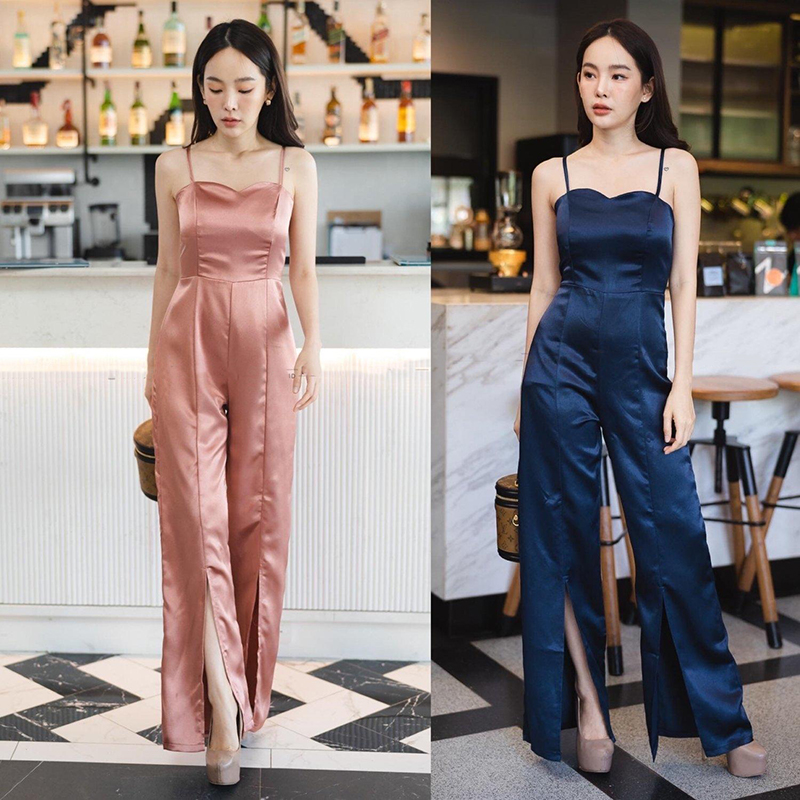 kudapy จั้มสูทขายาวสีกรม สายเดียว ตัดเย็บด้วยผ้าซาติน วาเลนติโน่