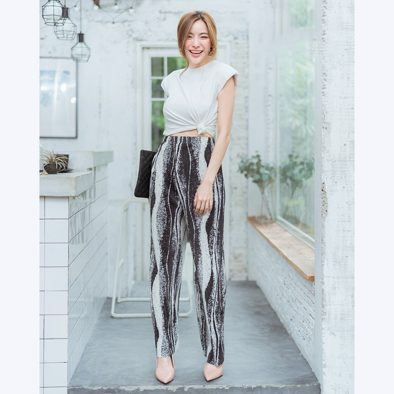 kudapy เซทเสื้อ+กางเกงอัดพีชลายคลื่นสีเขียว,ดำ,ฟ้า,ชมพู สวยดูดีใส่สบายน่ารัก