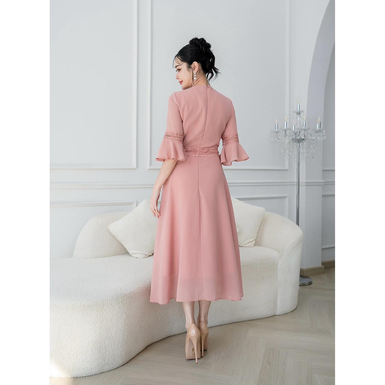 kudapy เดรสยาว ผ้าชีฟอง แต่งคาดลูกไม้ทั้งชุด ผ้าเบาใส่สบายใส่ได้ทั้งวัน มีซับในอย่างดี ซับในยาว