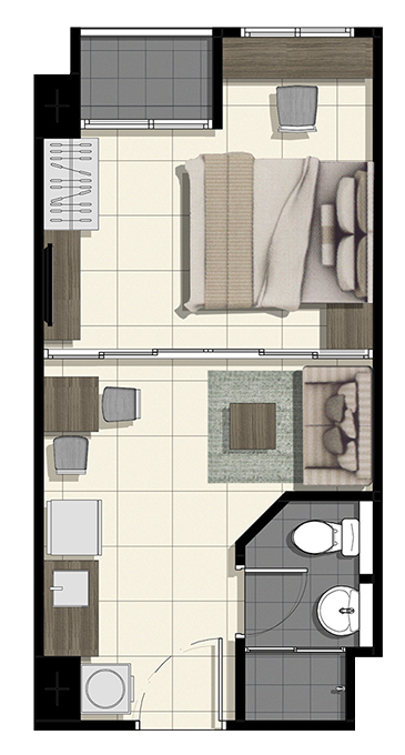 ให้เช่าคอนโด Notting Hill Bearing (น็อตติ้ง ฮิลล์ แบริ่ง) สุขุมวิท107 โซนพื้นที่ BTS แบริ่ง 📍 ห้องแบบ 1ห้องนอน / 1ห้องน้ำ · ขนาดห้อง 27 ตรม. ชั้น 8