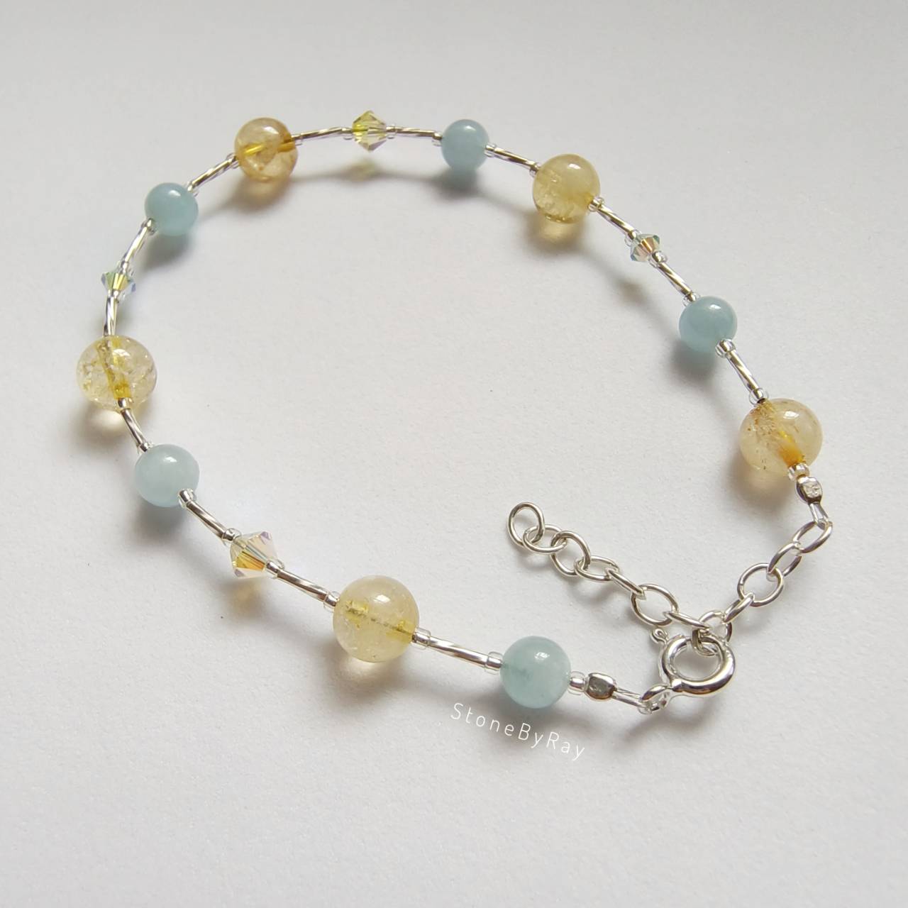 สร้อยข้อมือเงินหินซิทรินกับอความารีน Citrine+Aquamarine