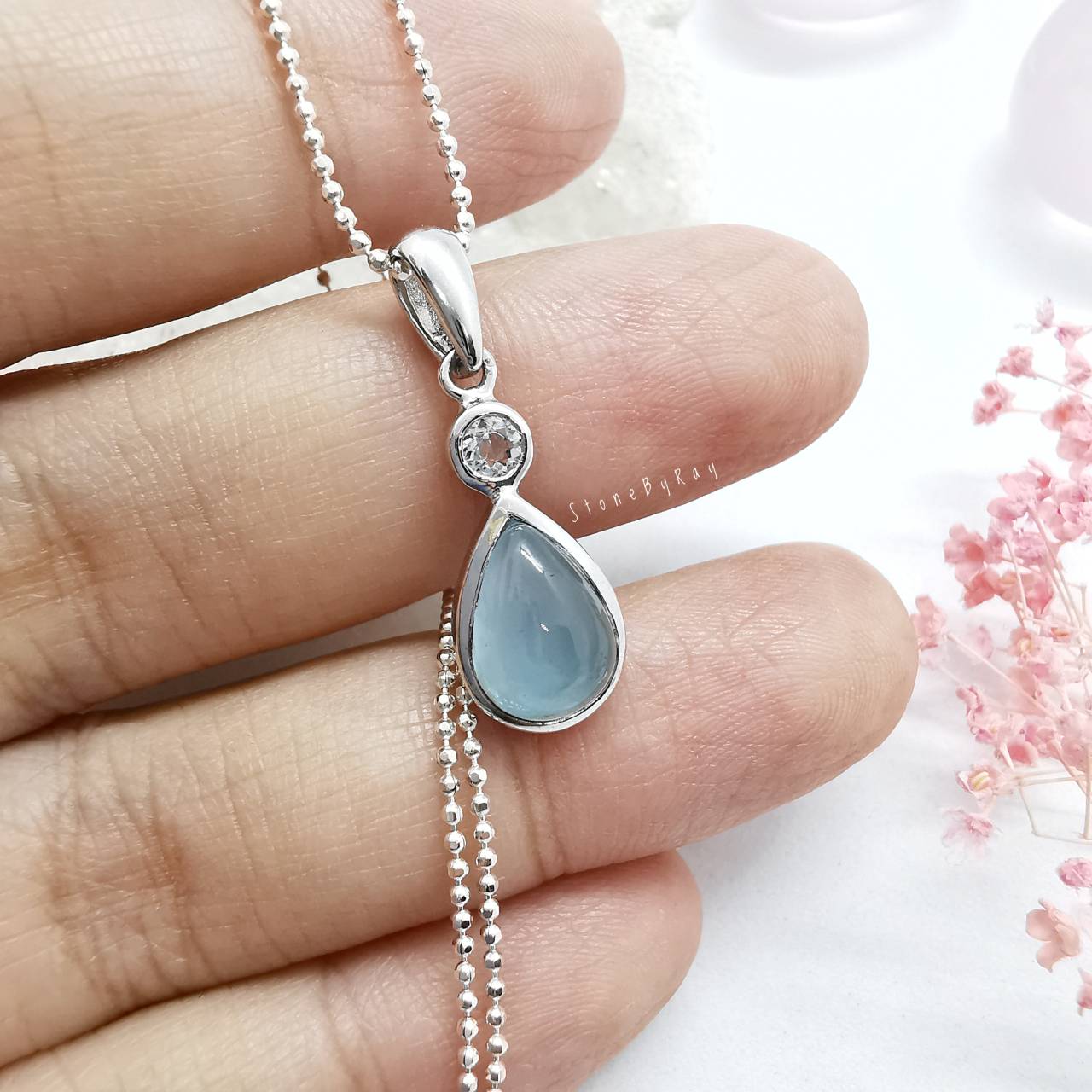 สร้อยคอเงินจี้พลอยอความารีน Aquamarine