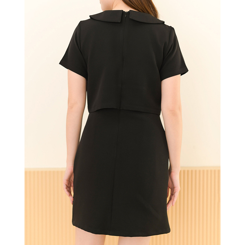 kudapy kudapy เดรสสั้นสีมัทฉะ/สีดำ/สีโอรส คอปก กระดุมอกแกะได้จริง สวยปัง