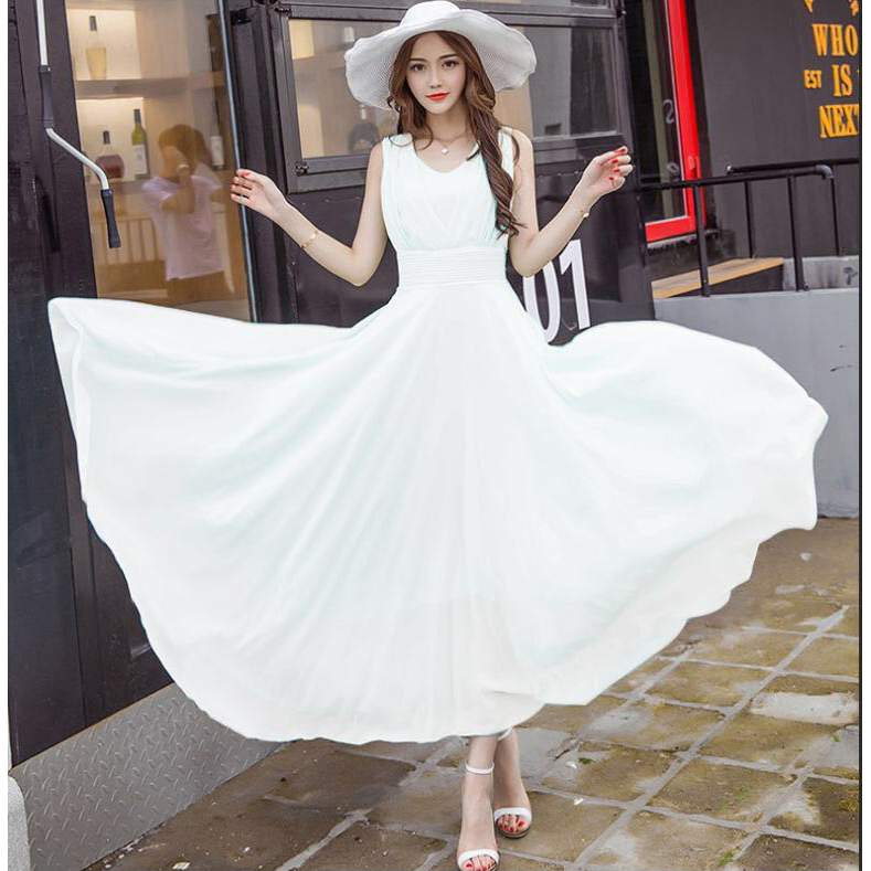 kudapy แม็กซี่เดรสยาวคอวีสีชมพูโอรส/สีม่วง/สีขาว/สีเขียวเข้ม/สีน้ำเงินสด เดรสยาวแขนกุด ผ้าชีฟองทิ้งตัว พริ้วมากค่ะรุ่นนี้ใส่ไปทะเล ไปงานได้น้าา