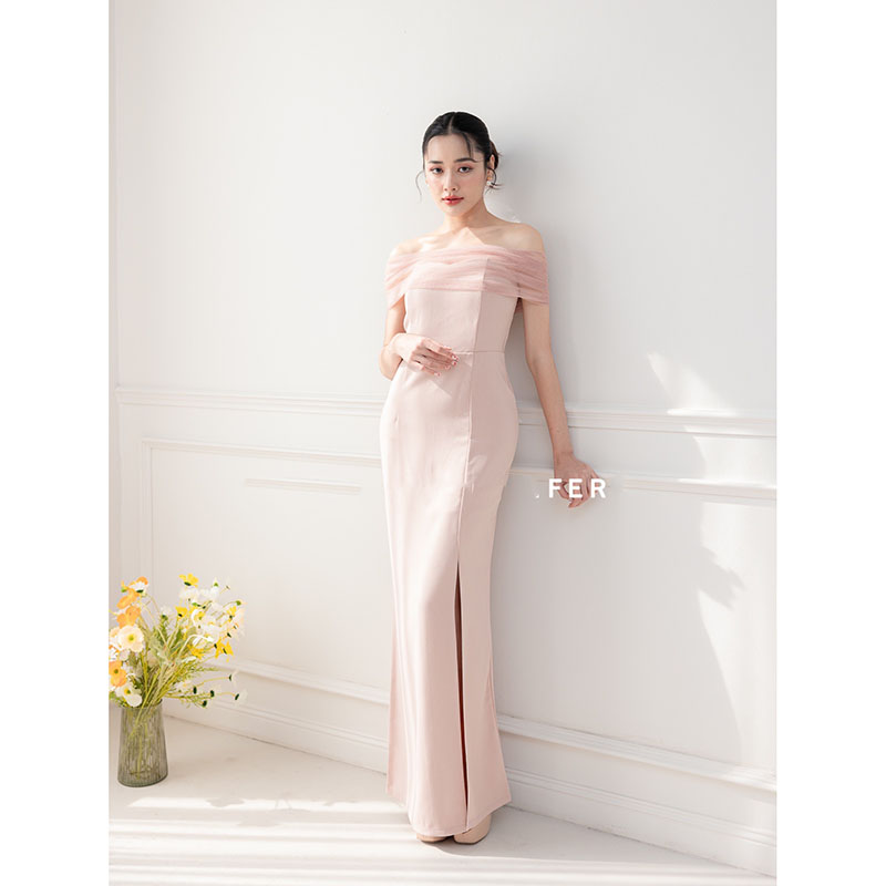 kudapy เดรสยาวสีแดง/สีโอวัลติน แขนกุด จะใส่เปิดไหล่ก็สวย ใส่เป็นแก๊งเพื่อนเจ้าสาว หรือใส่ออกงานก็เริ่ดหมด