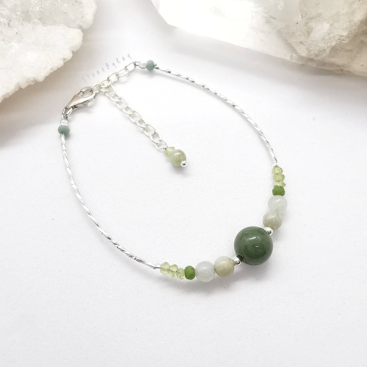 สร้อยข้อมือเงินหยก+เพอริดอท (Jade+Peridot)
