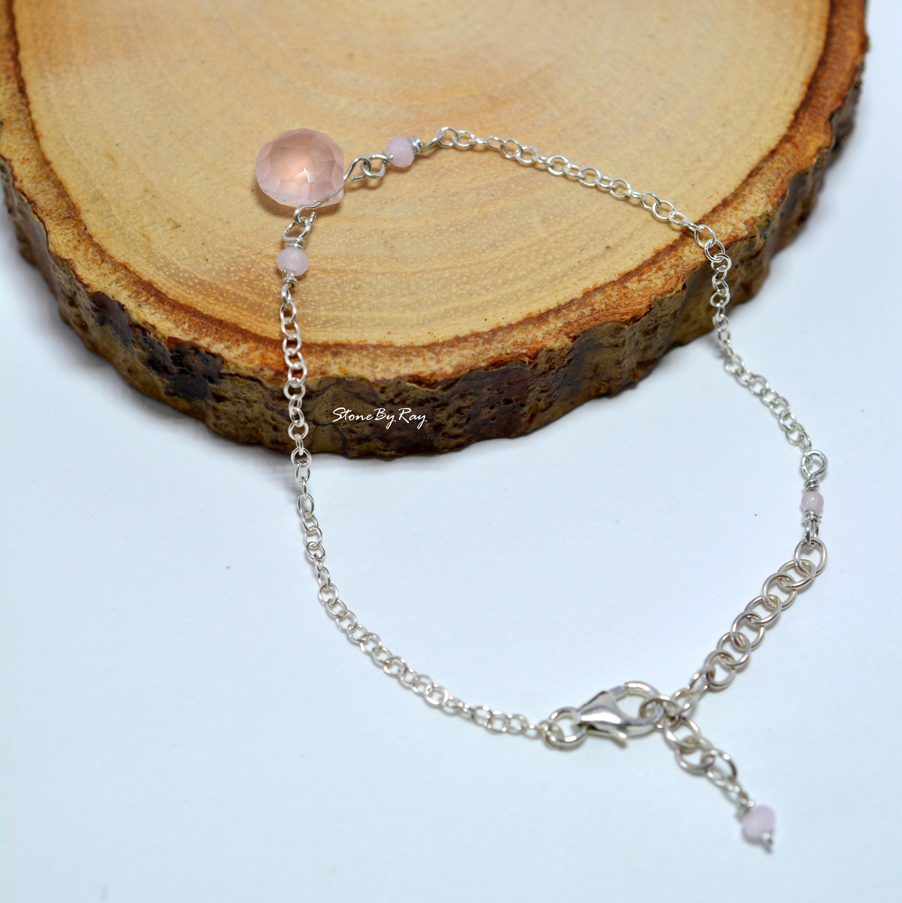 สร้อยข้อมือเงินหินโรสควอตซ์(Rose quartz)