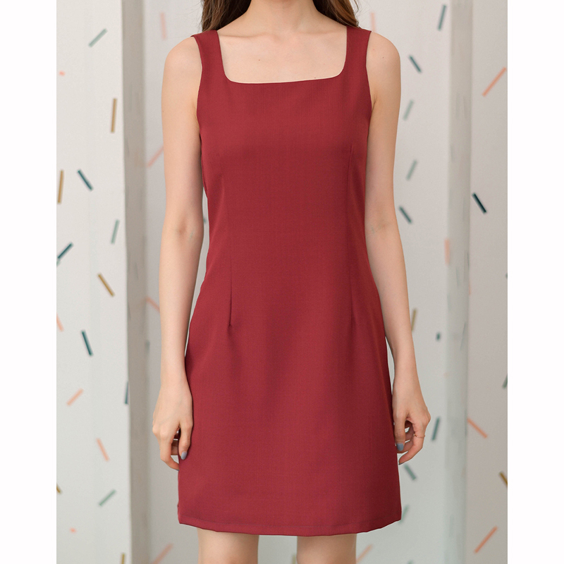 kudapy เดรสสั้นสีส้ม/สีเขียว/สีแดงเข้ม แขนกุดคอเหลี่ยม ทรงเป๊ะ จับเกล็ดใส่สวยเข้ารูป เนื้อผ้าใส่สบาย งานมีซับใน