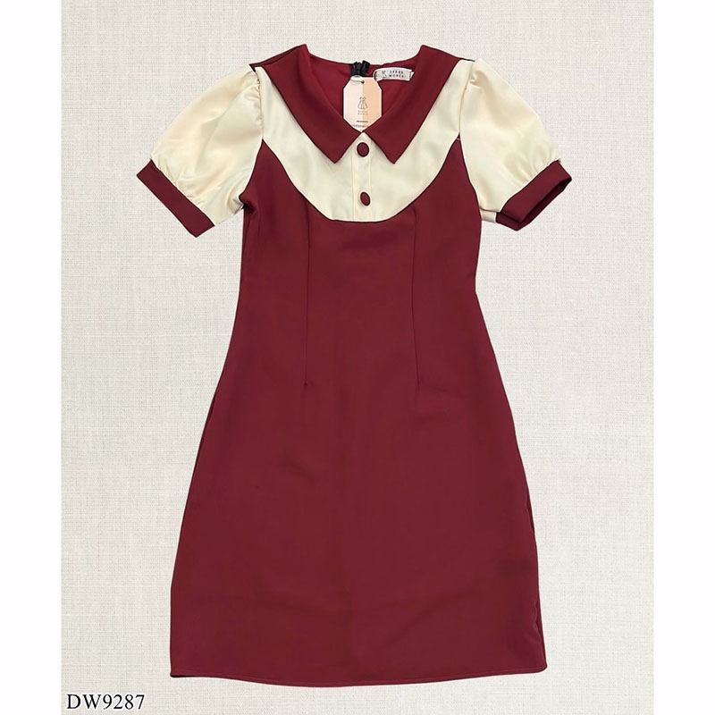 kudapy เดรสสั้นสีส้ม/สีดำ/สีแดง ทูโทนแขนจั๊ม สวยดูดี ใส่ทำงาน ออกงาน