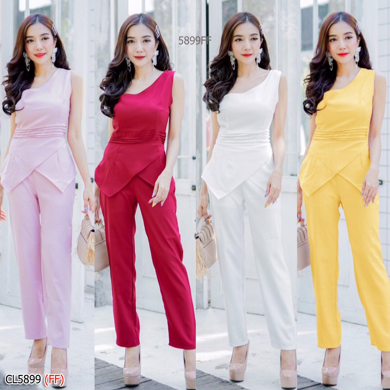 kudapy เซ็ต 2 ชิ้นสีเหลือง/สีขาว/สีแดง/สีชมพู งานเรียบหรูใส่แล้วดูดีแนะนำชุดนี้เลย เสื้อไหล่เฉียงชายซ้อนเอวจับจีบหรูมาก