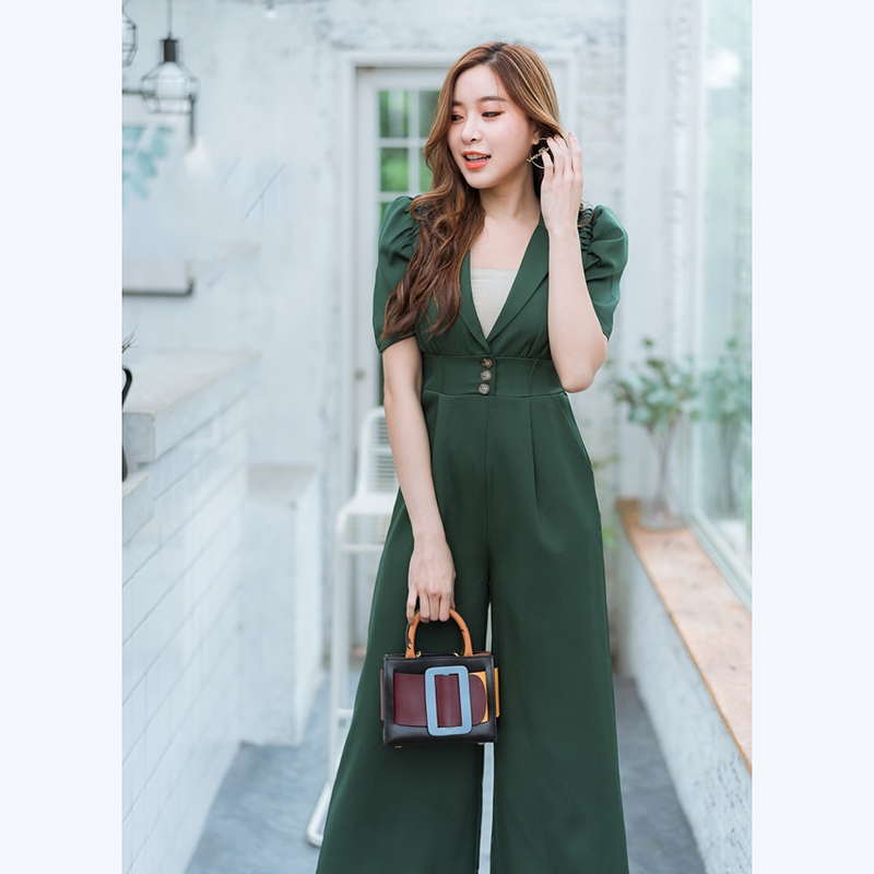 kudapy จั๊มสูทขายาวสีฟ้า,ชมพู,เขียว คอปกใส่แล้วสวยดูดีน่ารักมากๆ