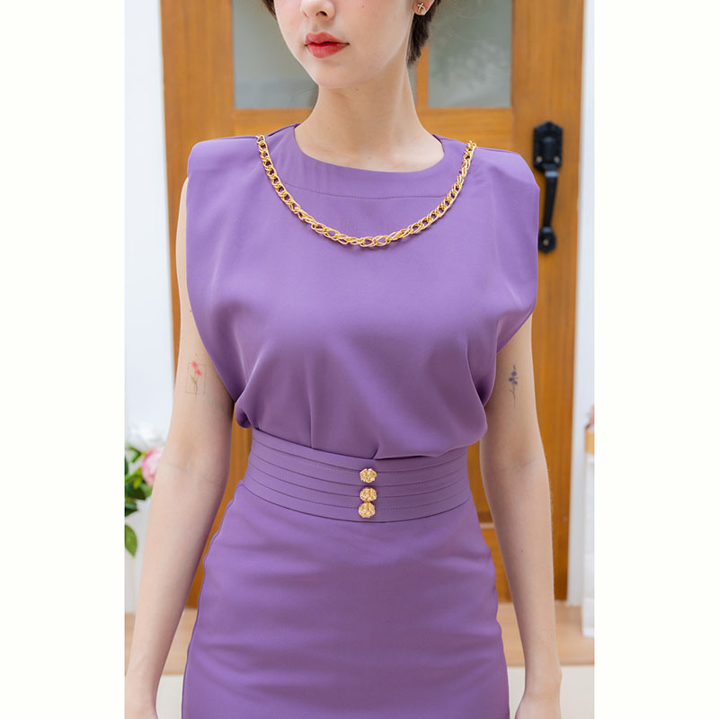 kudapy Set เสื้อสีม่วง/สีน้ำตาล แขนกุดพร้อมกระโปรงสั้นสุดชิค ใส่สวยดูดี