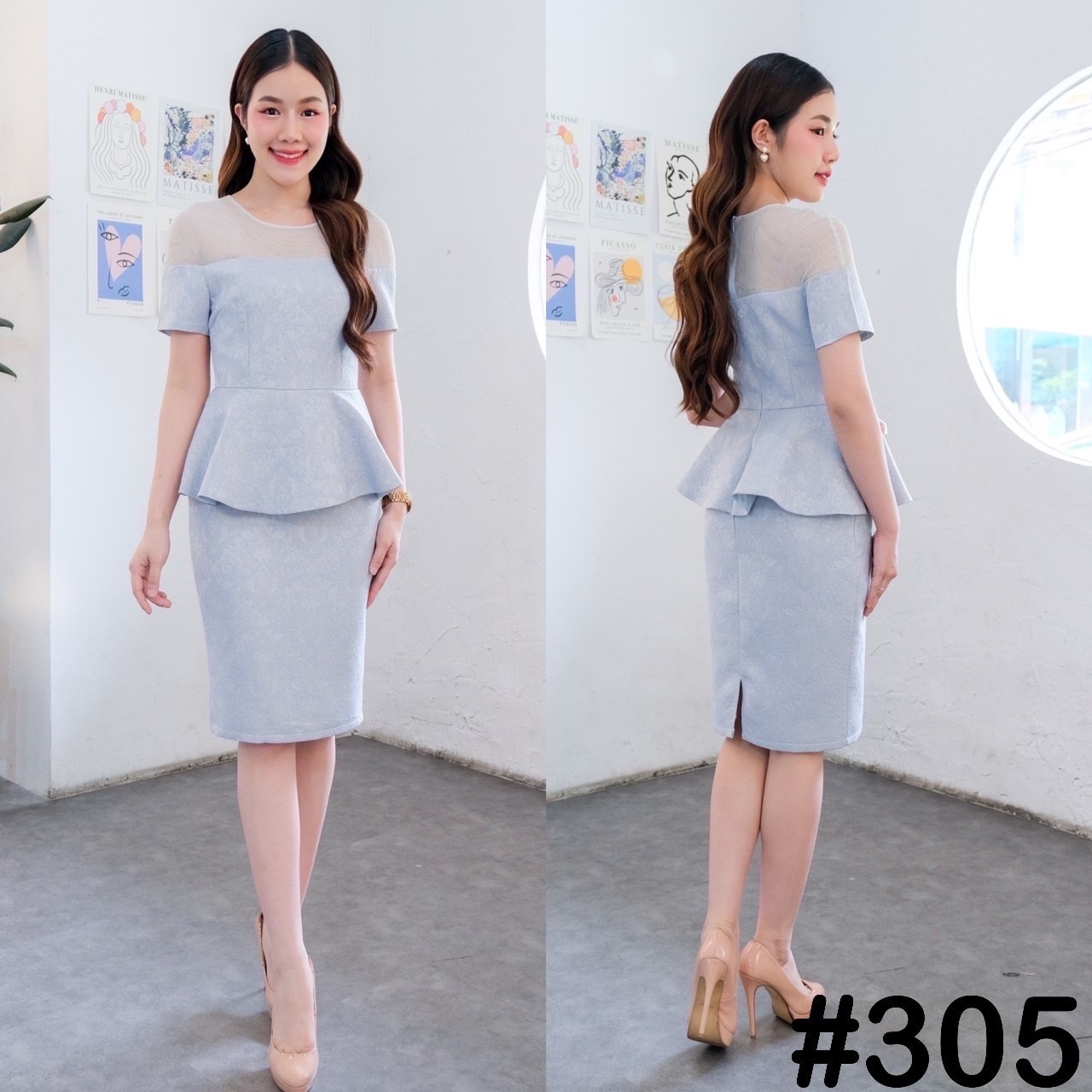 kudapy เดรสสั้นสีชมพู/สีฟ้า/สีครีม เปิดบ่าแขนสั้น ช่วงบนแต่งซีทรูจับแมทสีพาสเทลเข้ากับชุด ช่วงเอวแต่งระบาย