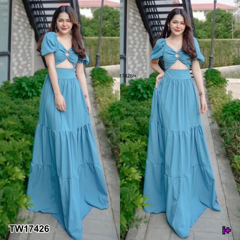 kudapy แม็กซี่เดดรส อกห่วง กระโปรงยาวแสนสวย ระบายชั้น เนื้อผ้าไหมอิตาลี ด้านหลังยืดได้ตามลำตัว ช่วงกระโปรงเย็บต่อระบายมาเป็นชั้น