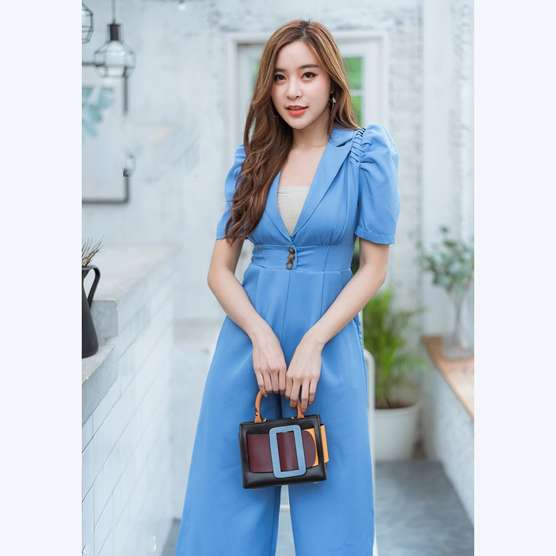 kudapy จั๊มสูทขายาวสีฟ้า,ชมพู,เขียว คอปกใส่แล้วสวยดูดีน่ารักมากๆ