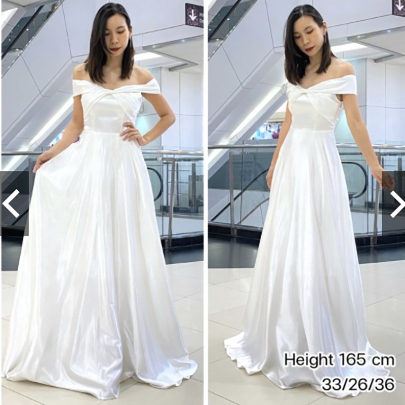 kudapy เดรสยาวสีขาว ชุดเจ้าสาวเรียบหรู เนื้อผ้า duchess satin เงาสวยมีน้ำหนัก ฟรีสะโพก