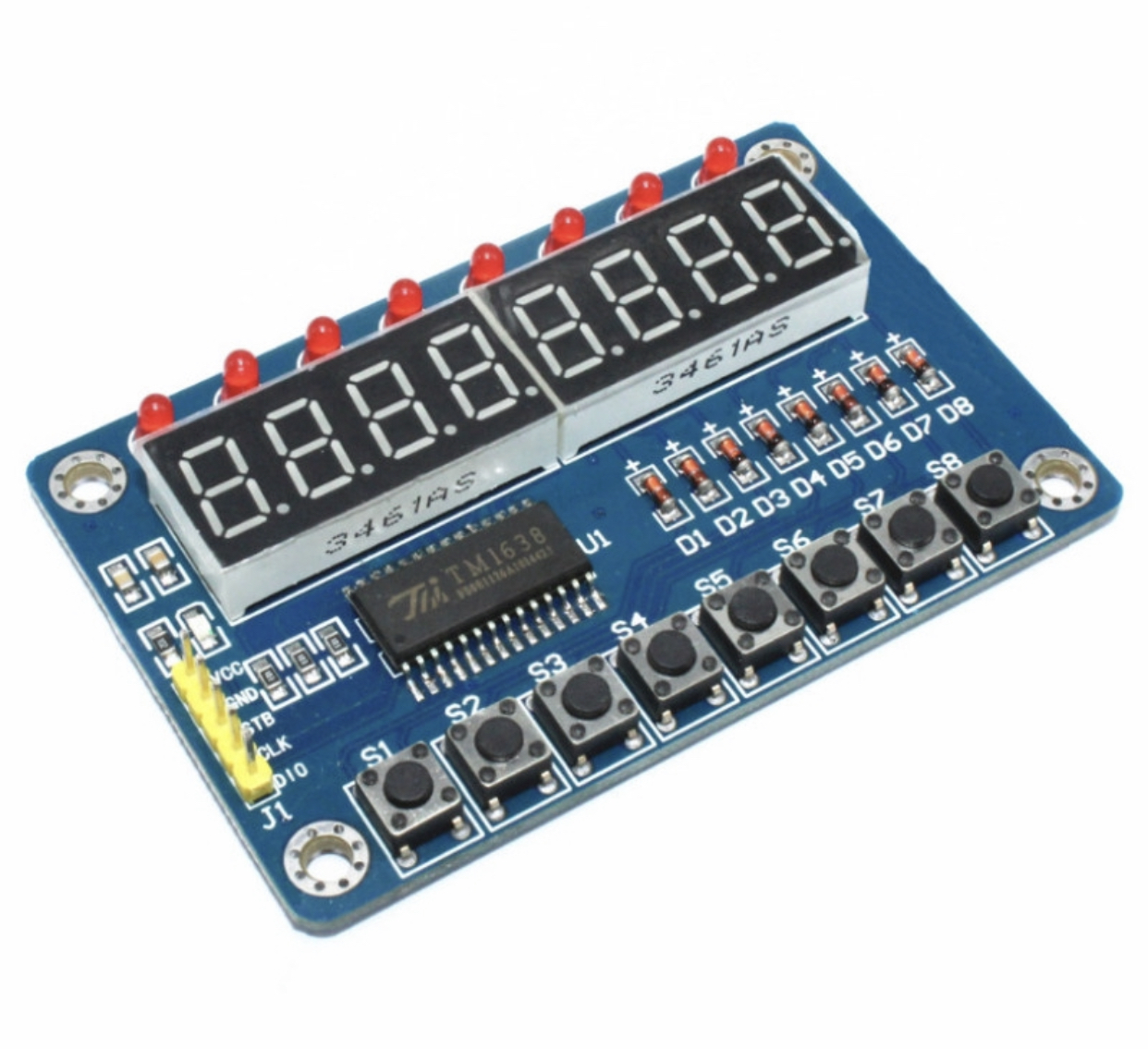 TM1638 BASED BOARD บอร์ดแสดงผลตัวเลข 8 หลักพร้อม LED และปุ่มกด