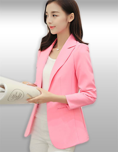 เสื้อสูทผู้หญิงแขนยาวสีชมพูพาสเทลสวยหวาน S