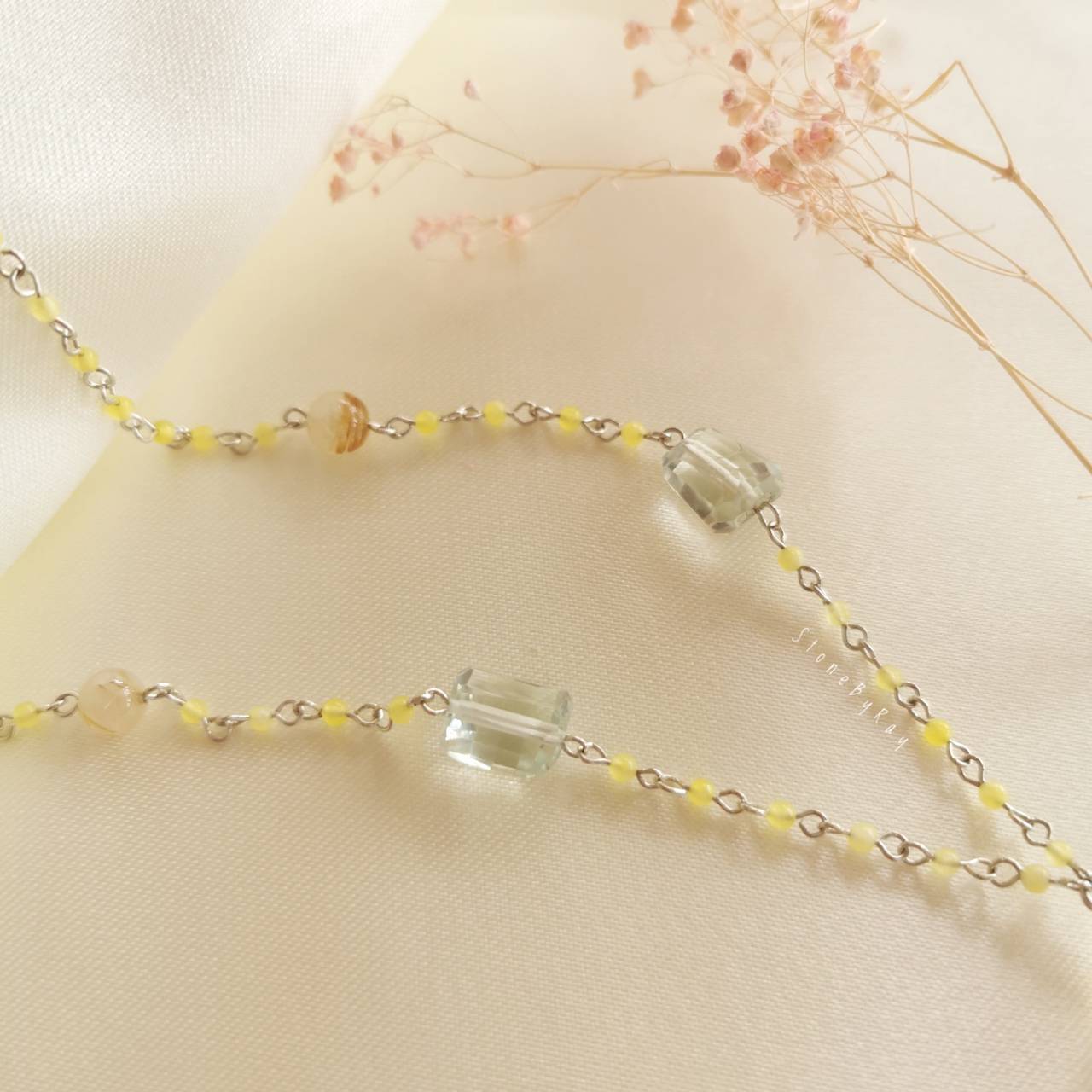 สร้อยคอเงินจี้อาเกต+จี้ไหมทอง