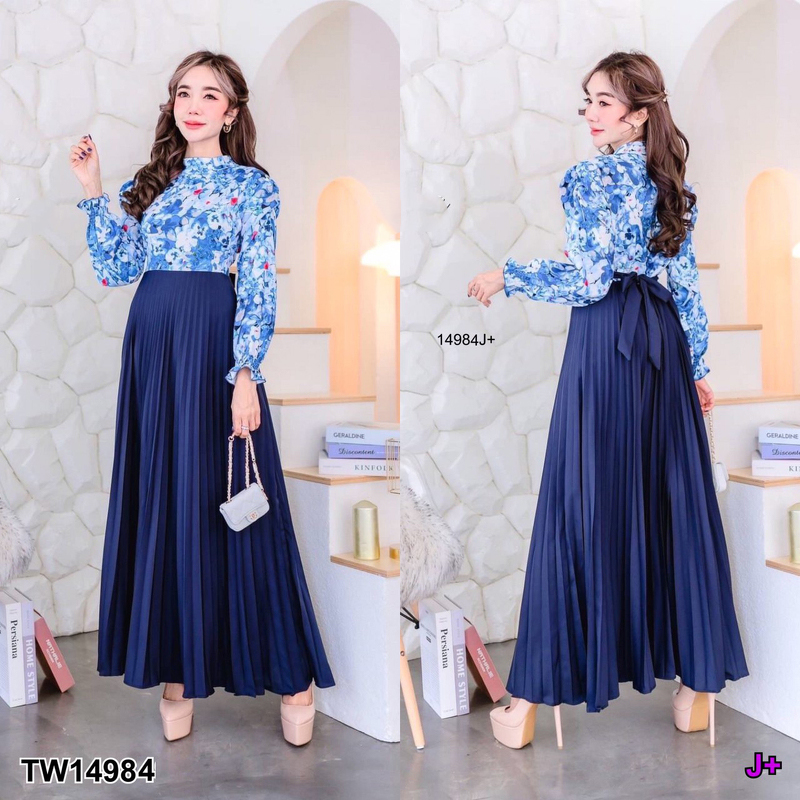 kudapy Maxi Dress เดรสยาวแขนยาวสีกรมท่า ชมพู ดำ ม่วง ช่วงบนผ้าลาดอก ช่วงกระโปรงเป็นอัดพรีทผ้าไหมเกาหลีเกรดเอสีพื้น