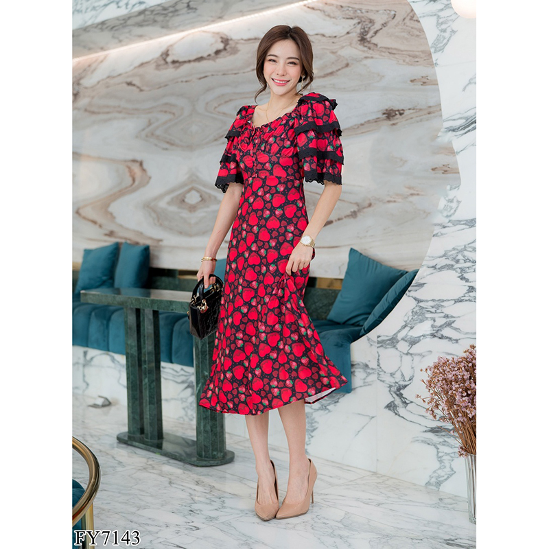 kudapy เดรสยาวสีขาว/สีดำ แขนระบายชั้น ใส่สบายสวยดูดีน่ารัก