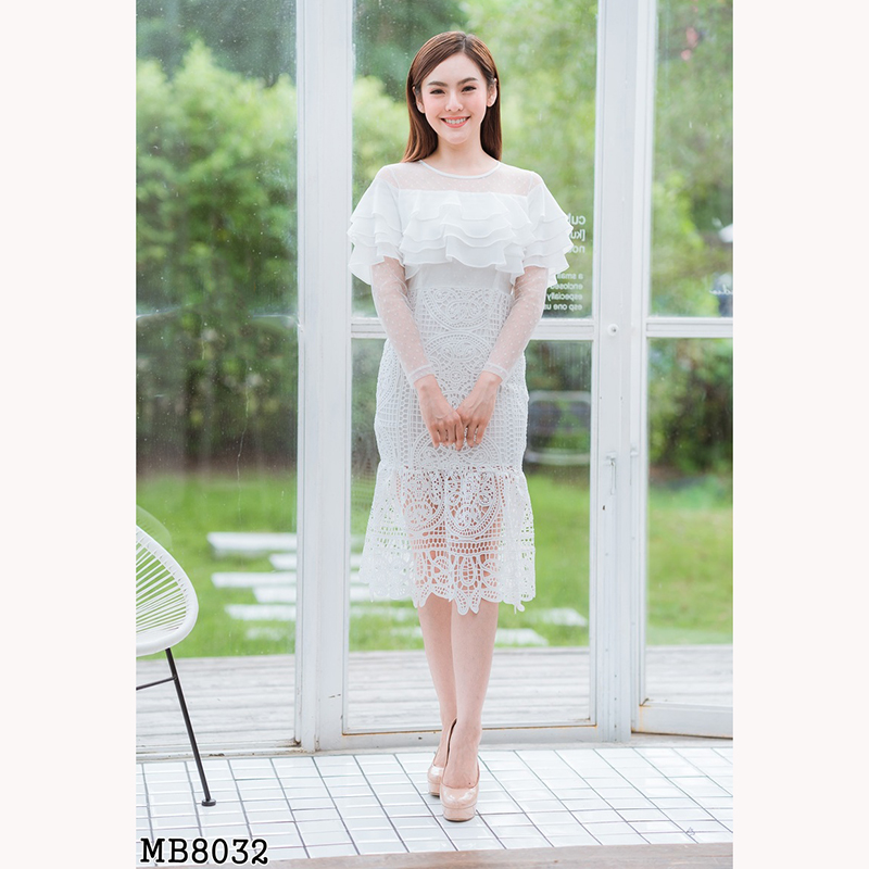 kudapy เดรสสั้รสีชมพู/สีกรม/สีขาว ลูกไม้อกชีฟอง4ชั้นใส่สวยดูดี