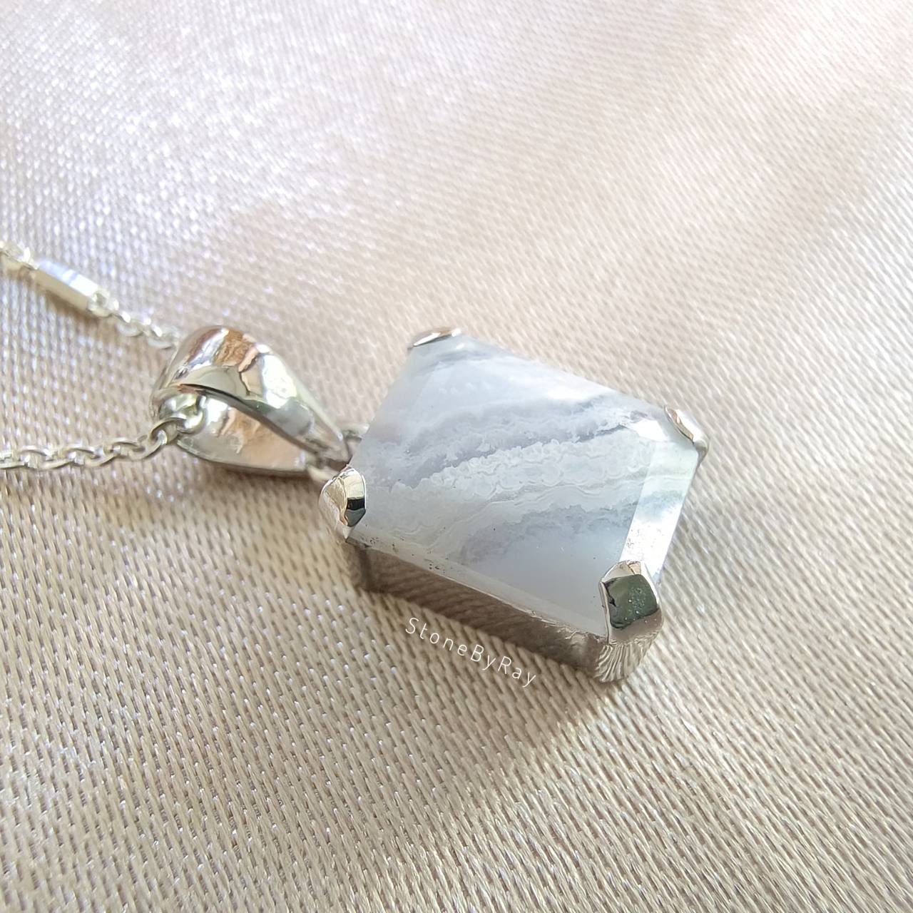 สร้อยคอเงินจี้หินบลูเลซอาเกต Blue Lace Agate