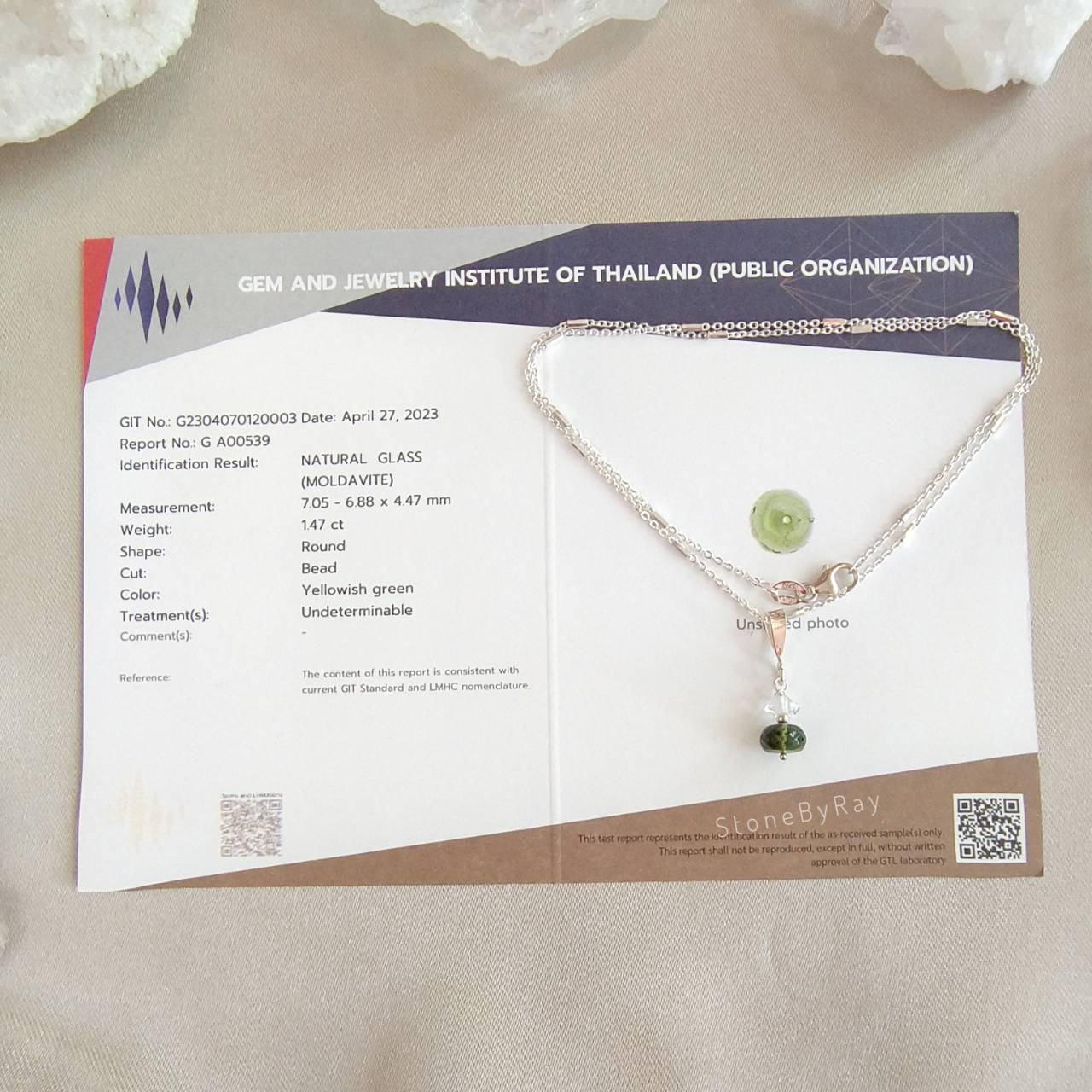 สร้อยคอเงินจี้สะเก็ดดาวโมดาไวต์กับเฮอร์คิเมอร์ไดม่อน Moldavite+Herkimer Diamond