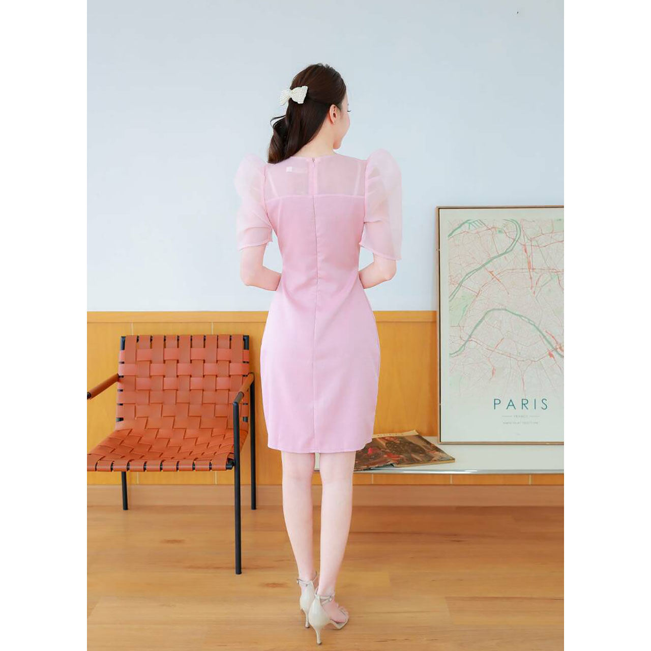 kudapy เดรสกระโปรงทรงเอเสื้อผ้าแก้วแต่งโบว์