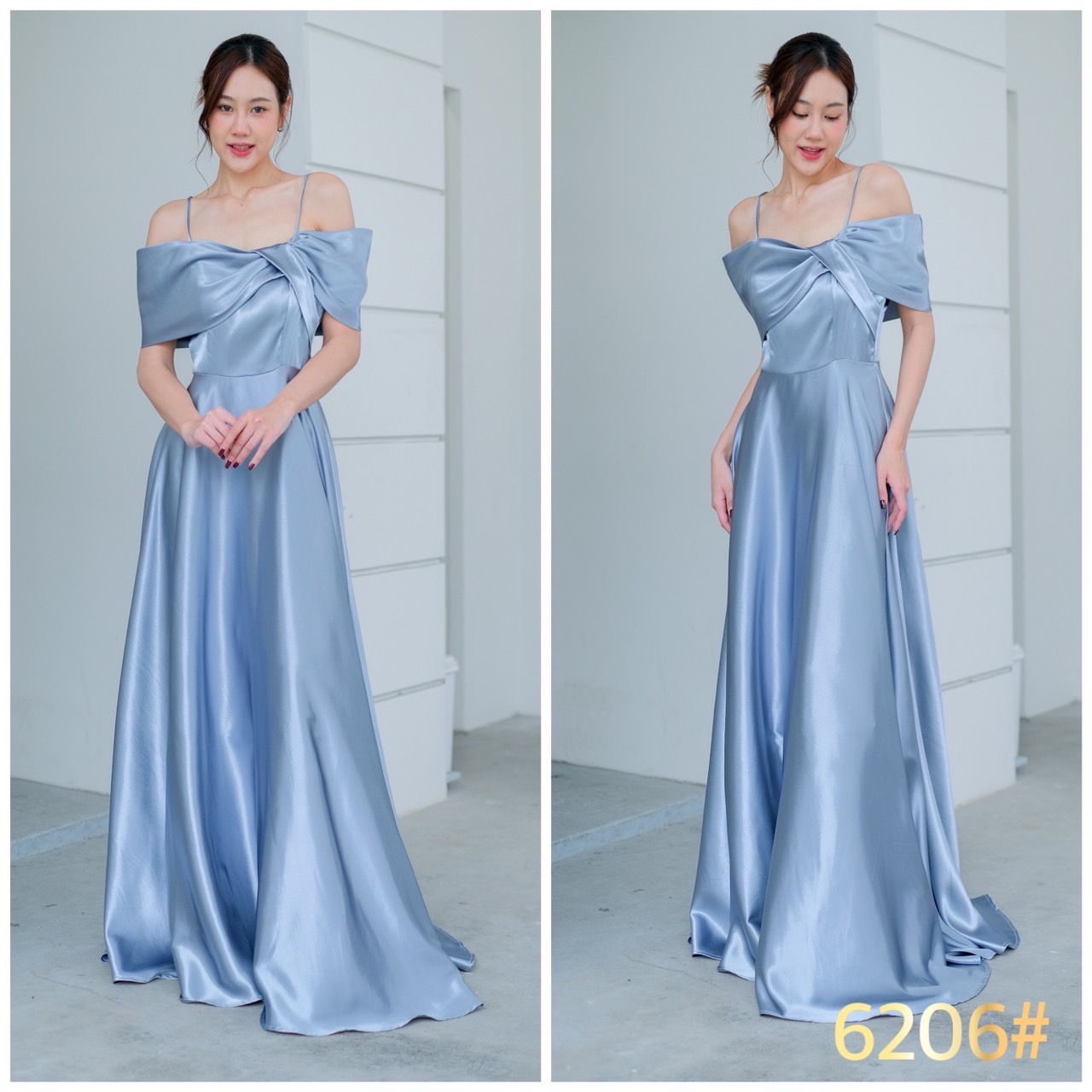 kudapy เดรสยาว เปิดบ่า อกไขว้ด้านข้าง มีสายคล้องบ่า ไม่ต้องกลัวหลุด กระโปรงบานเจ้าหญิง