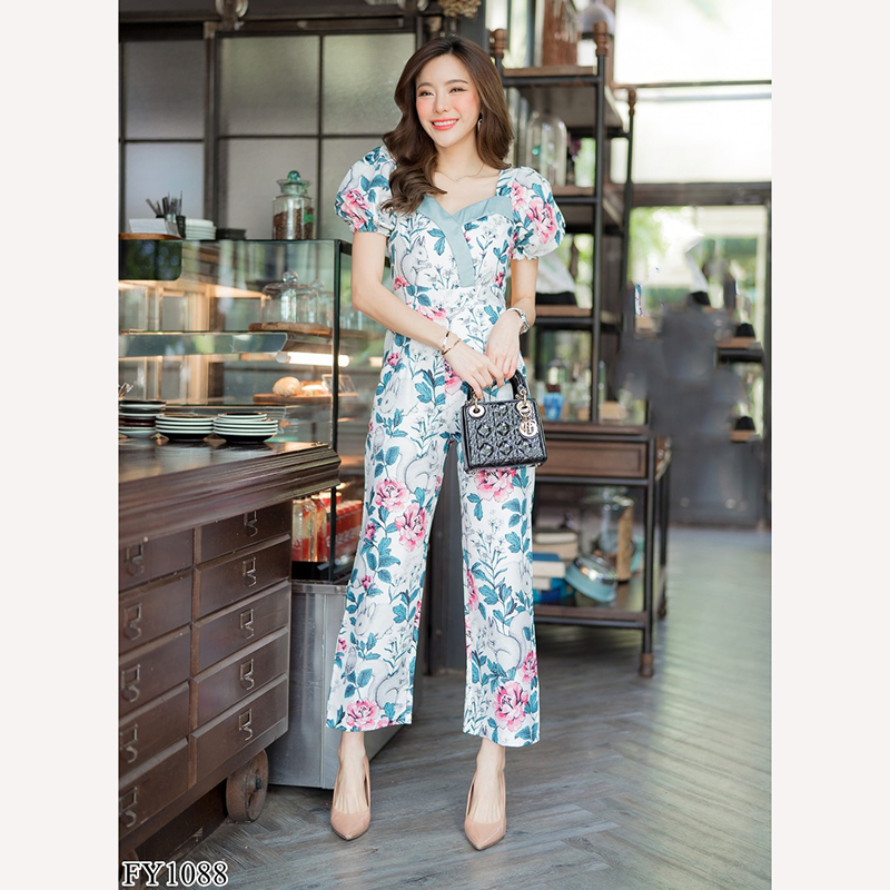 kudapy จั๊มสูทสีขาว/สีชมพู แขนตุ๊กตาขายาวลายกระต่าย