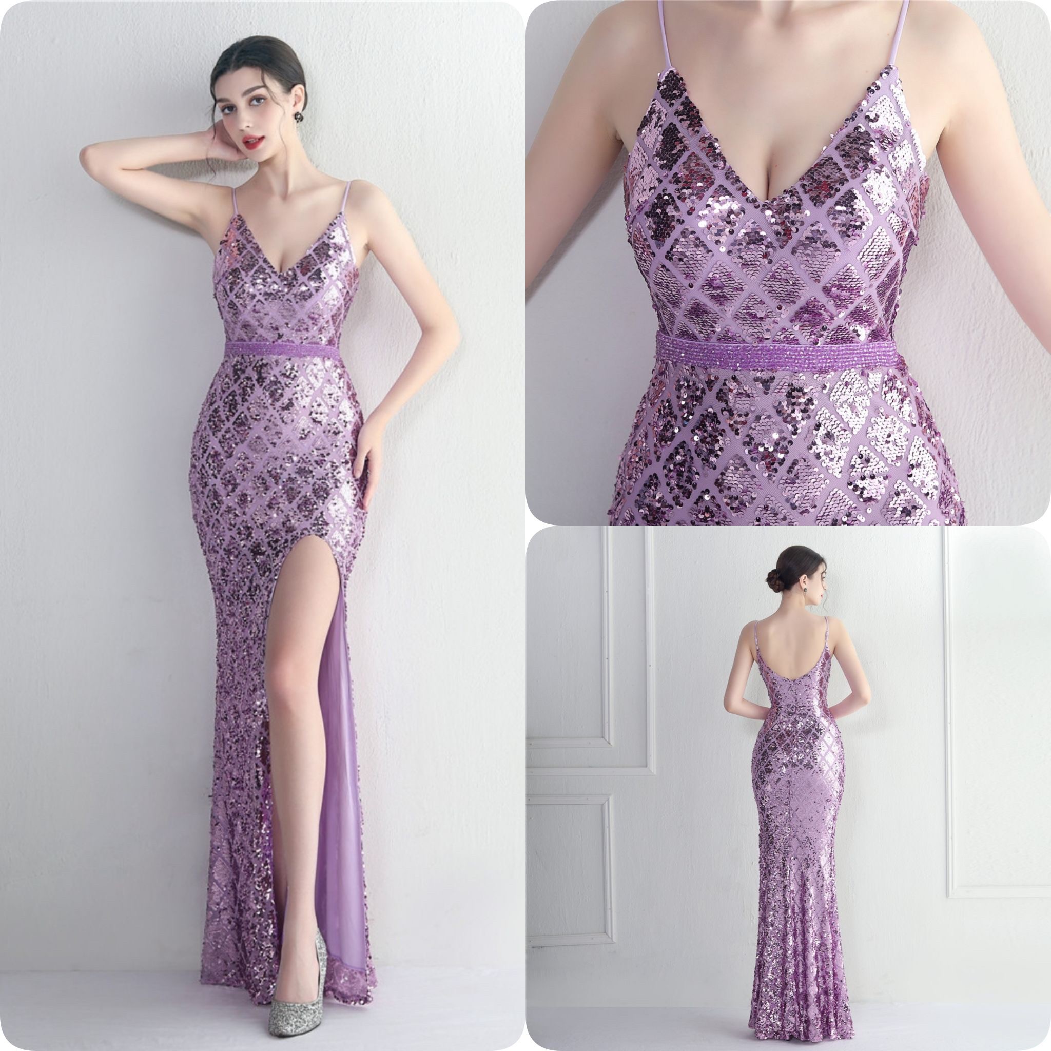 kudapy ชุดราตรีสายเดี่ยวปักเลื่อมเพชร สีทองโรสโกลด์,สีเขียวเข้ม,สีแดงเบอร์กันดี,สีทองแชมเปญ,สีขาวมุก,สีดำ,สีครีม,สีเงิน,สีม่วง