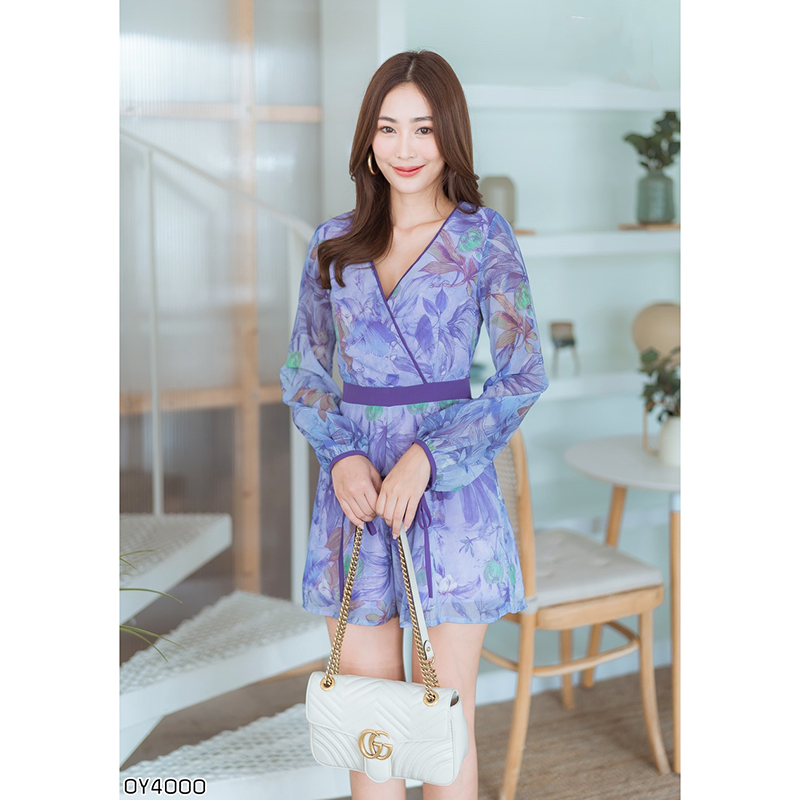 kudapy จั้มสูทขาสั้นสีดเขียว/ม่วง แขนยาวรัดเอวใส่สบายสวยดูดี คูณหนูมากๆ