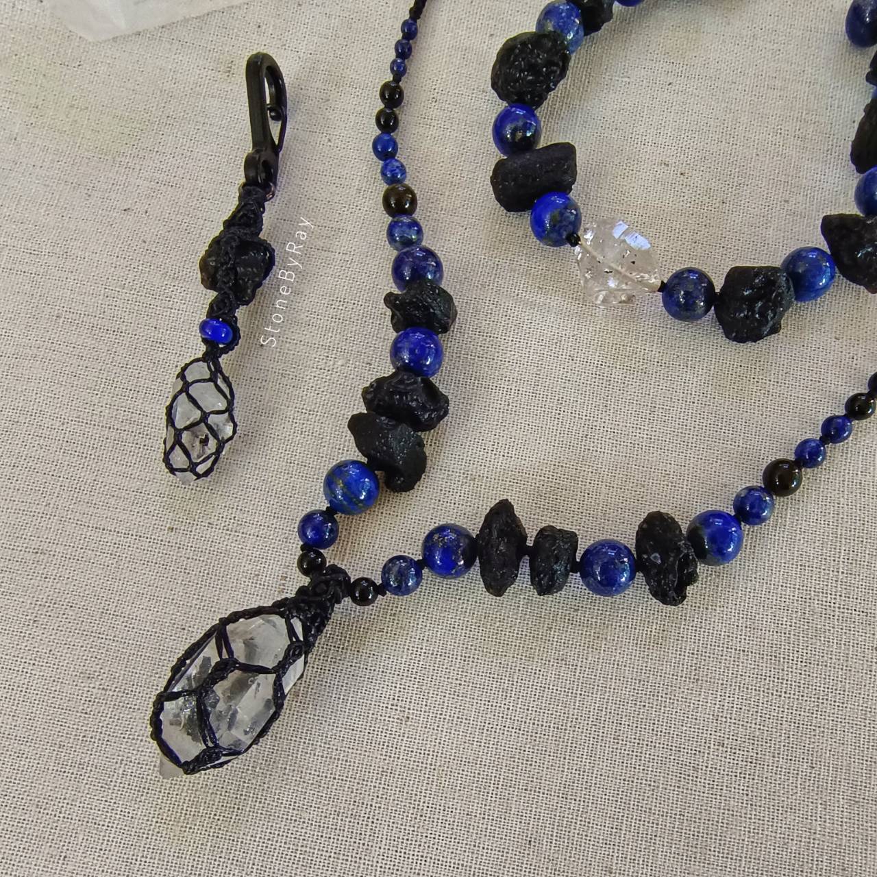 ชุดสร้อยคอหินสะเก็ดดาว+เฮอร์คิเมอร์+ลาพิสลาซูลี Tektite+Herkimer Diamond+LapisLazuli
