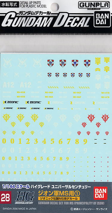 Bandai4573102574961 GUNDAM DECAL 28 HGUC MULTIUSE - ZEON MS 1