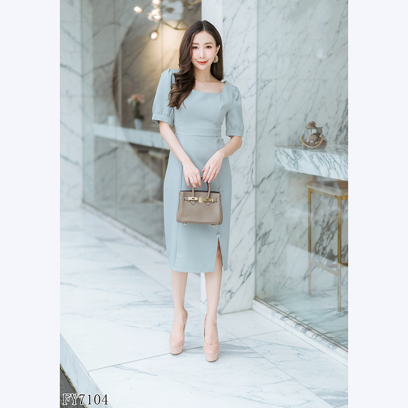 kudapyเดรสสั้นสีฟ้า/เขียว/กรมท่า ใส่ทำงานแต่งกระดุสวยดูดี