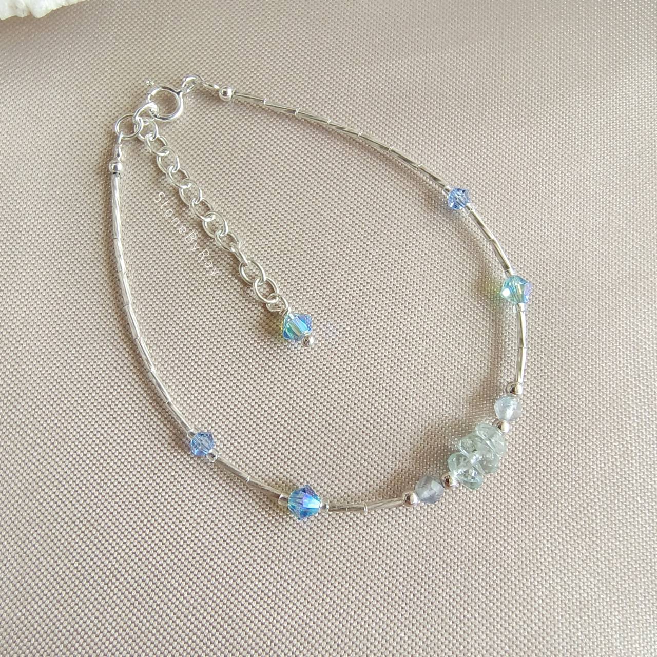 Setสร้อยคอเงินหินอความารีนเจียรเหลี่ยม Aquamarine