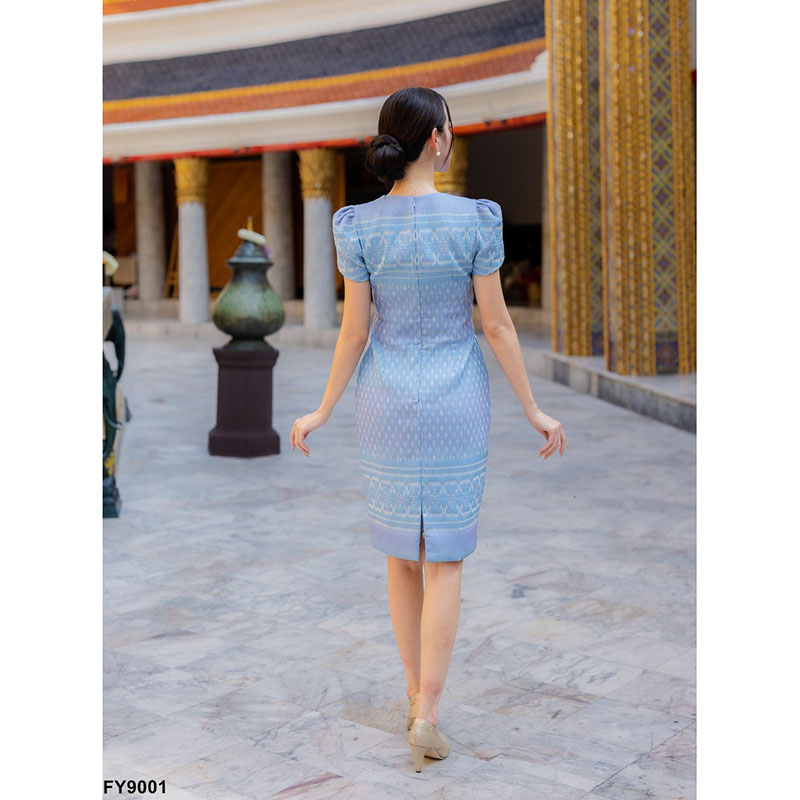 kudapy เดรสสั้นสีโอรส/สีชมพู/สีม่วง/สีฟ้า ผ้าทอแขนบัว เดรสผ้าไทยสวยดูดี ใส่ออกงาน