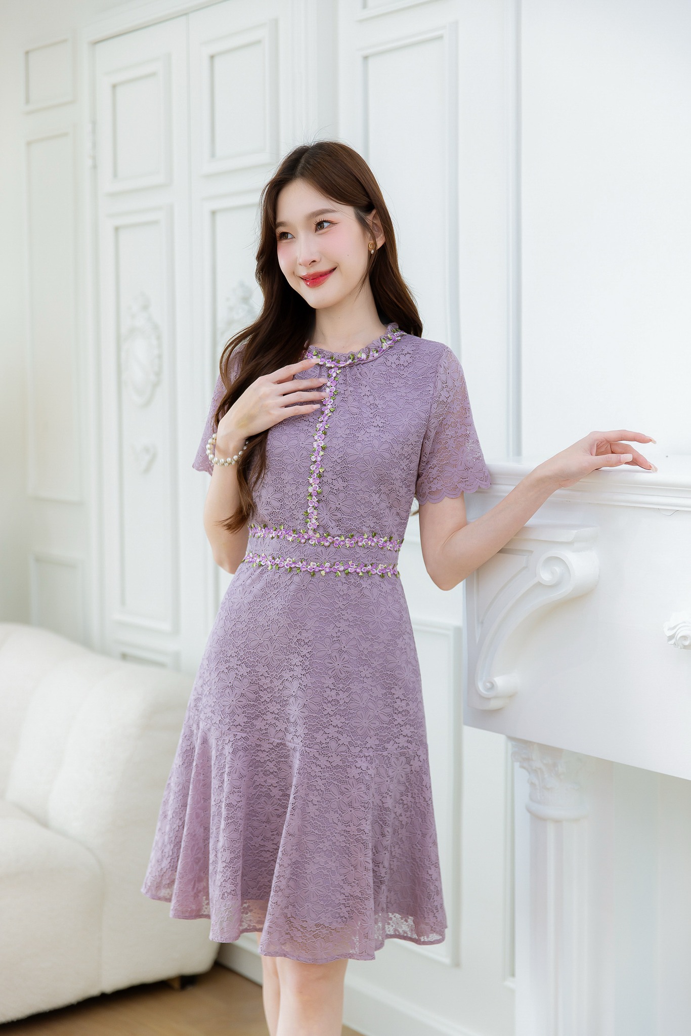 kudapy เดรสลูกไม้โทนสีหวานพาสเทล ลูกไม้เนื้อนิ่มทิ้งตัวใส่สบาย ลายสวย มีดีเทลแต่งลูกไม้ปักเส้น