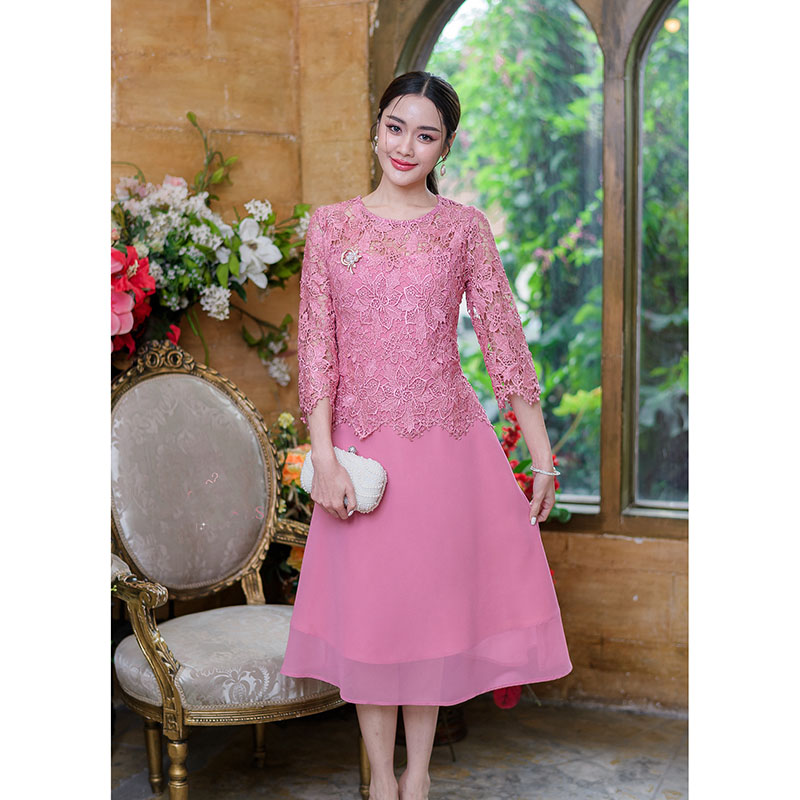 kudapy เดรสสั้นลูกไม้ไปงานสีฟ้าคราม/สีดำ/สีชมพู/สีกะปิ คอกลม แขนสามส่วน เดรสแต่งชีฟอง มีซับใน ทรงสวยมากค่ะ